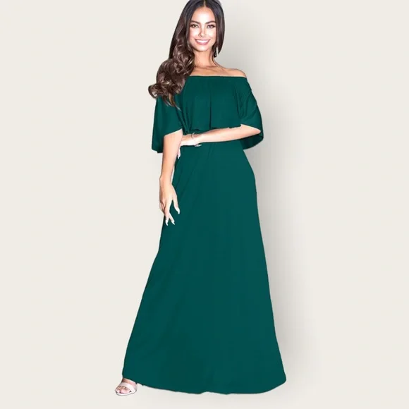 KOH KOH Women's Short Sleeve Off The Shoulder Ruffle tube Maxi Dress - Picture 4 of 12